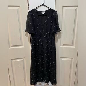 Frank and oak floral button down black  short sleeves midi dress size medium